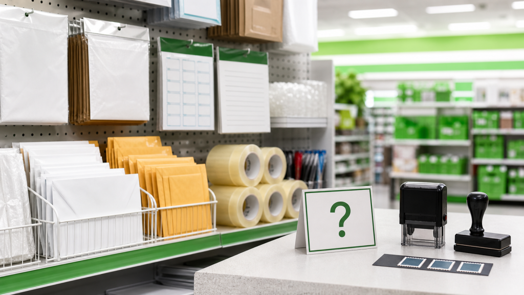 Mailing supplies and postage question in a generic discount store